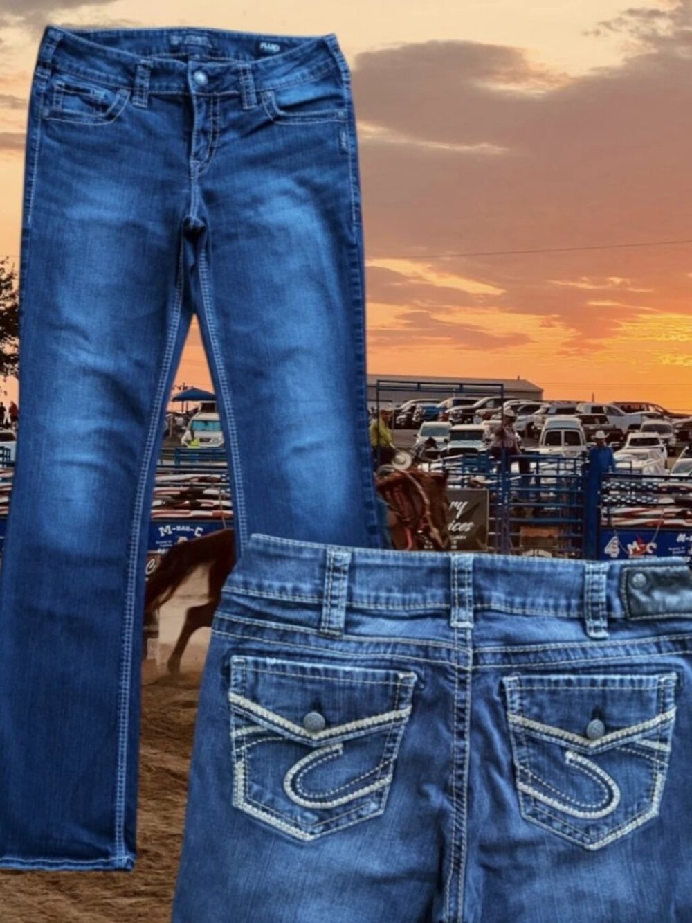 Silver Suki Mid Slim Boot Fluid Denim Jeans 31x33(Fit 29x32) Flap Pocket Stretch